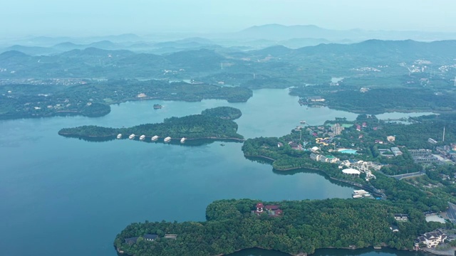 清晨溧阳天目湖航拍视频素材