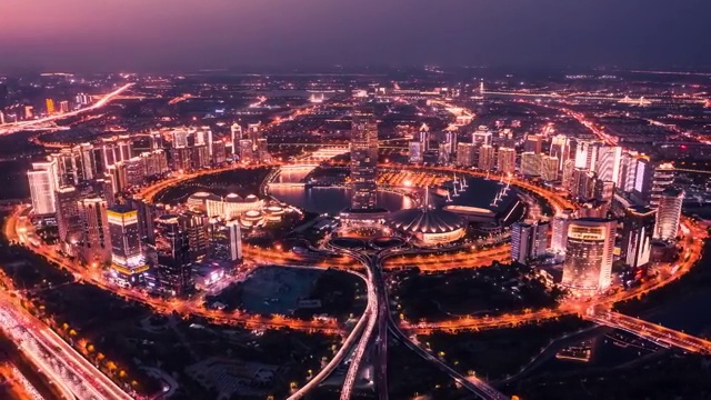 河南郑州CBD航拍延时夜景视频素材