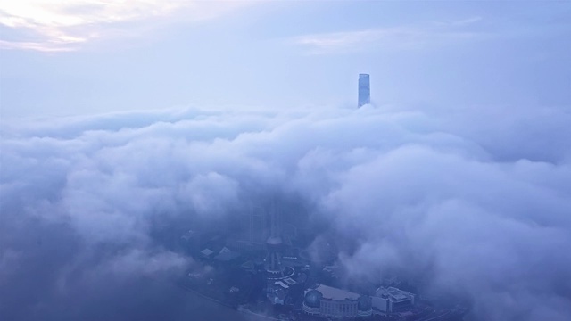 航拍视角下的上海陆家嘴航拍黎明前夕4K高清视频视频素材