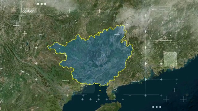 地图 地球俯冲定位 中国 广西 全球定位系统  航拍视角 影视频素材