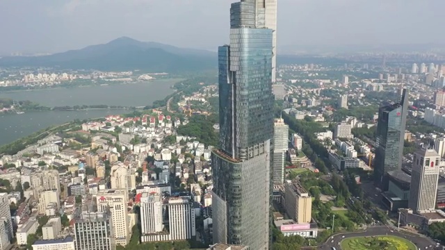 江苏南京城市天际线紫峰大厦航拍景观视频素材