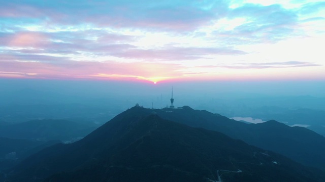 深圳梧桐山日落航拍视频素材