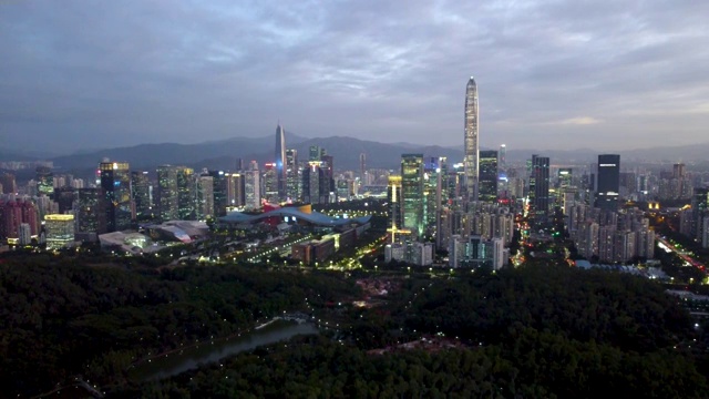 深圳福田CBD航拍城市天际线夜景视频素材