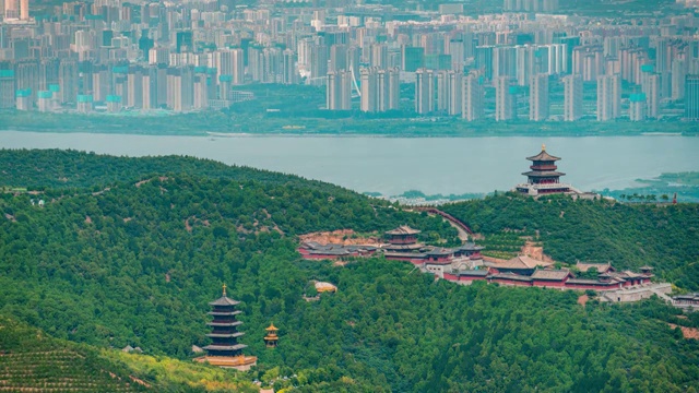 太原市太山晋阳湖白天多云延时视频素材