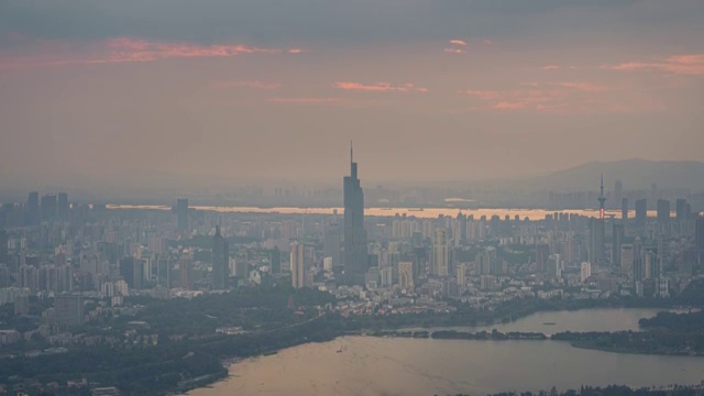 4K60P玄武湖紫峰大厦日落夕阳延时视频素材