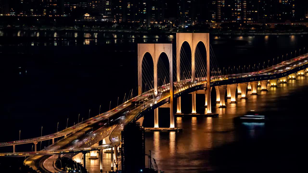 澳门西湾大桥夜景视频素材