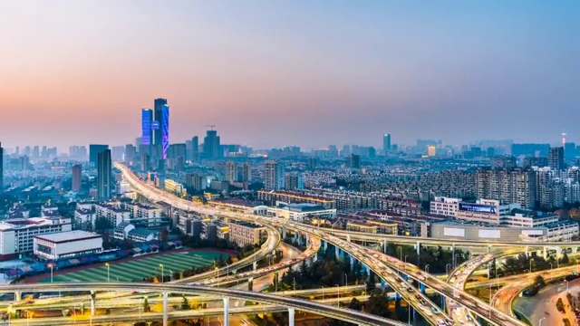 中国江苏南京赛虹桥和城市天际线夜景延时摄影视频素材