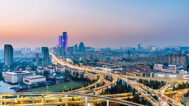 中国江苏南京赛虹桥和城市天际线夜景延时摄影视频素材