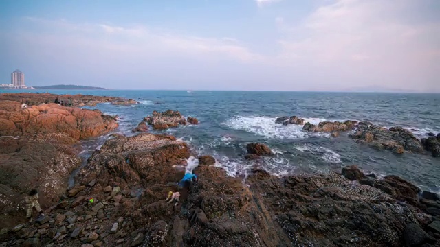 海边岩石海浪延时视频素材