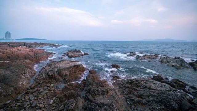 海边岩石海浪延时视频素材