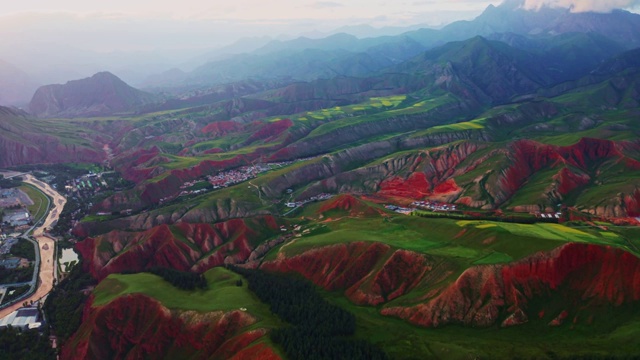 航拍中国青海省海北祁连县卓尔山丹霞地貌视频素材