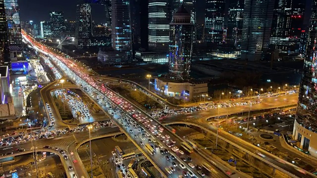 北京国贸cdb立交桥车流夜景延时视频素材