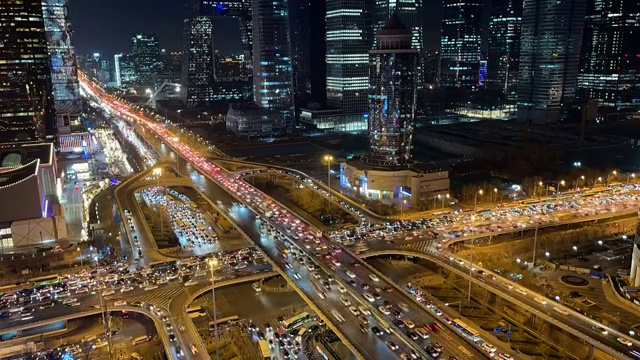 北京国贸cdb立交桥车流夜景延时视频素材