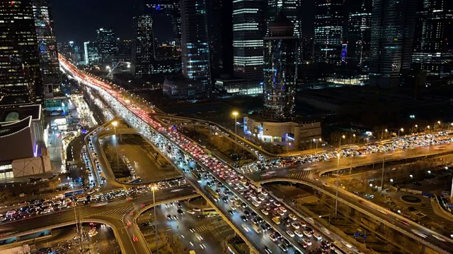 北京国贸cdb立交桥车流夜景延时视频素材