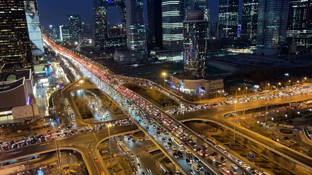 北京国贸cdb立交桥车流夜景延时视频素材