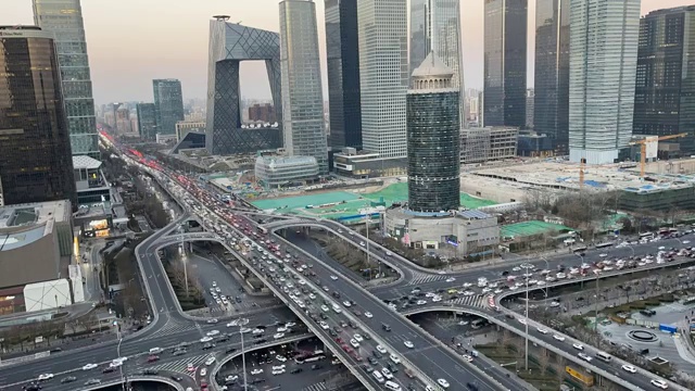 北京国贸cdb立交桥车流夜景延时视频素材