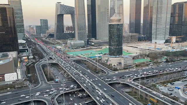 北京国贸cdb立交桥车流夜景延时视频素材