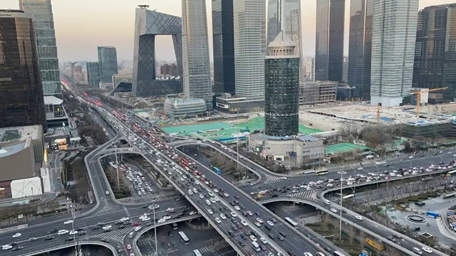 北京国贸cdb立交桥车流夜景延时视频素材