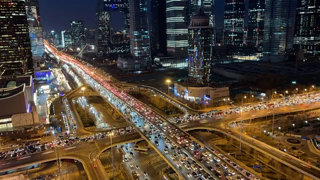 北京国贸cdb立交桥车流夜景延时视频素材