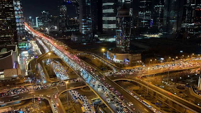 北京国贸cdb立交桥车流夜景延时视频素材