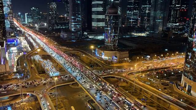 北京国贸cdb立交桥车流夜景延时视频素材