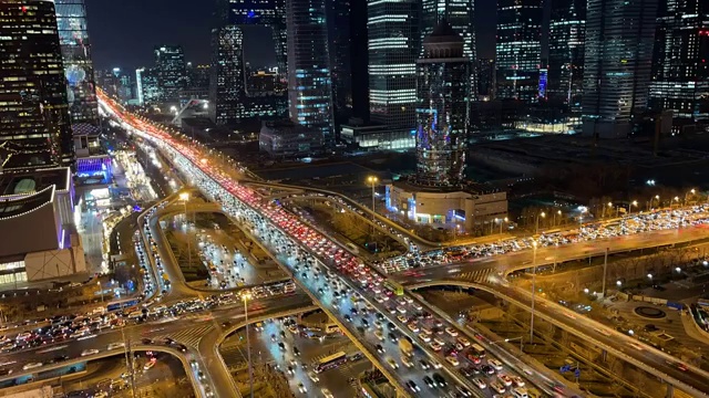 北京国贸cdb立交桥车流夜景延时视频素材