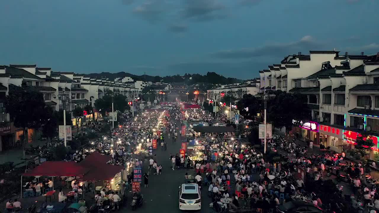 歙县徽州夜市摊航拍视频购买