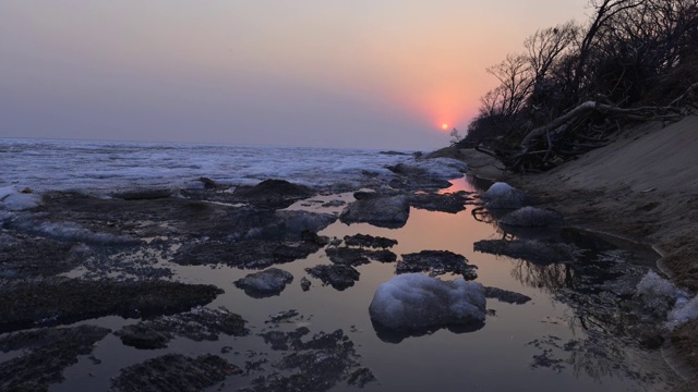 兴凯湖春天开湖夕阳-2视频素材