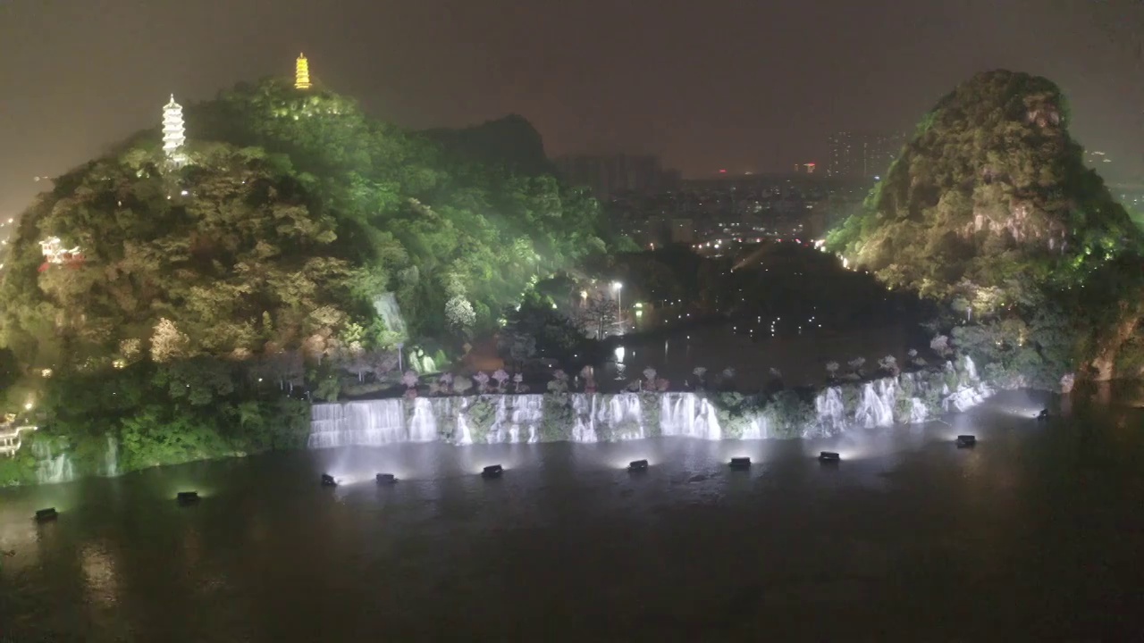 广西壮族自治区柳州市夜景航拍风光视频素材