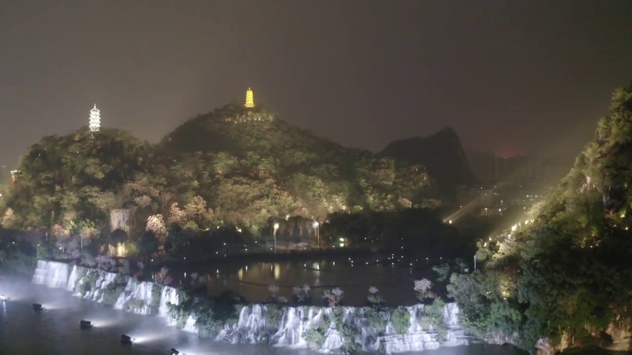 广西壮族自治区柳州市夜景航拍风光视频素材