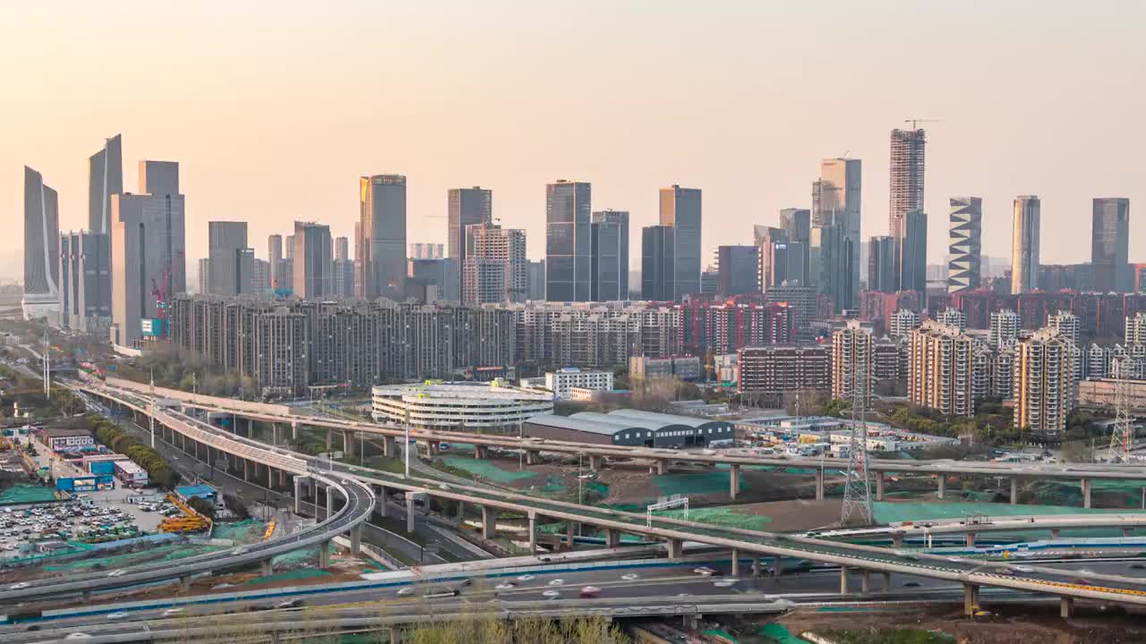 中国南京河西CBD城市天际线延时视频素材