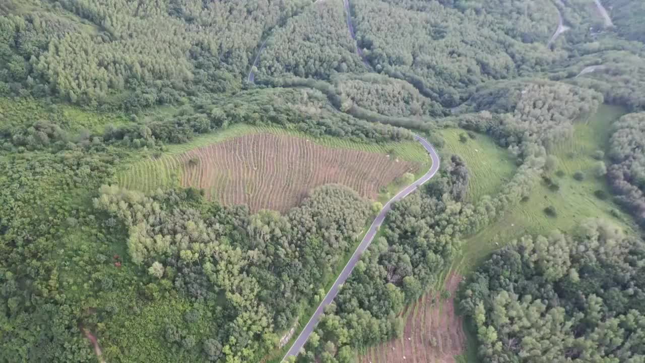 北京市门头沟山区妙峰山景区盘山公路汽车摩托自驾航拍视频素材