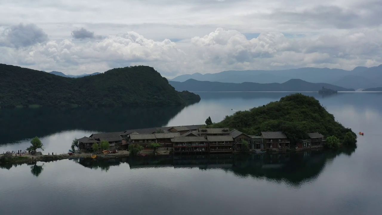 云南省丽江泸沽湖航拍风光视频素材