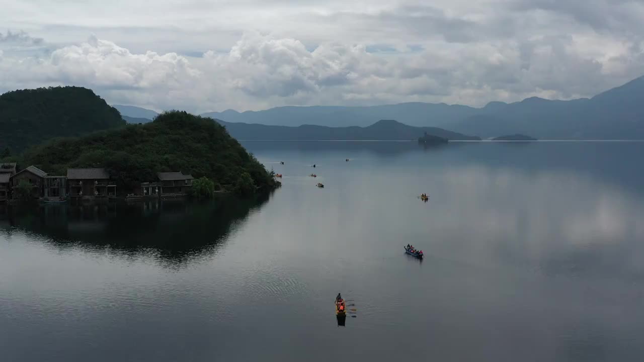 云南省丽江泸沽湖航拍风光视频素材