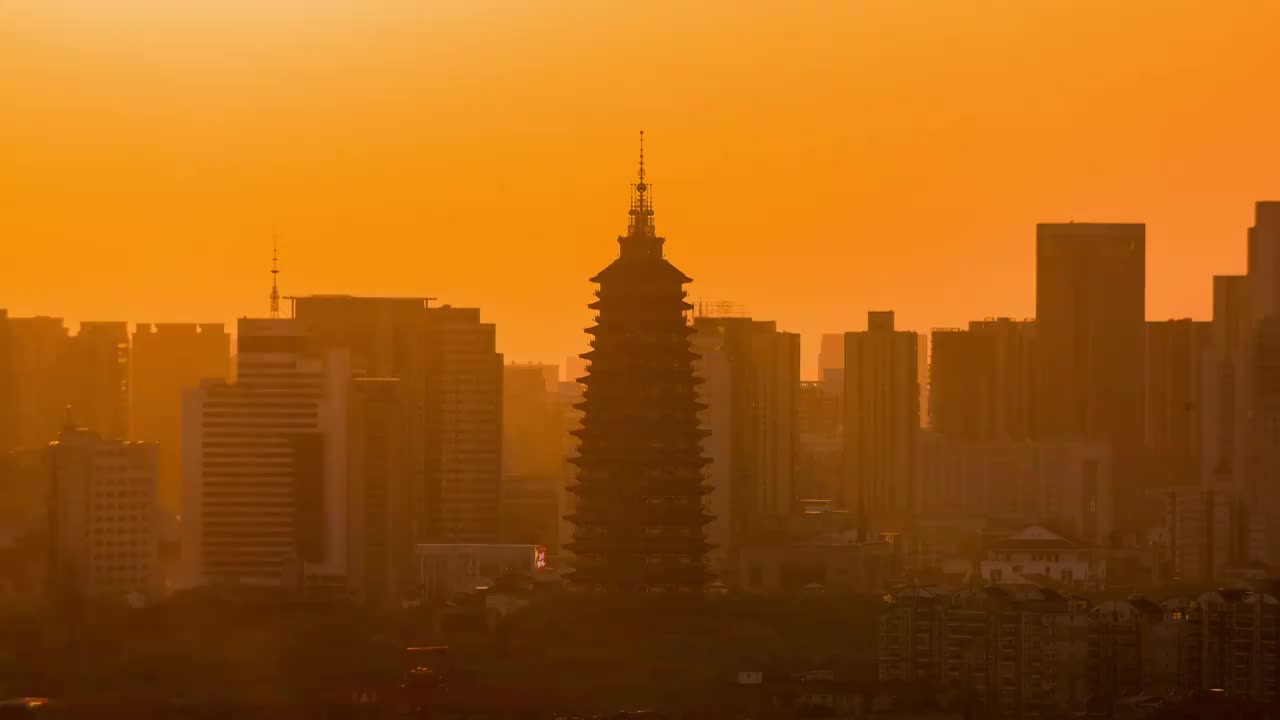 8k常州地标天宁寺日落日转夜视频素材