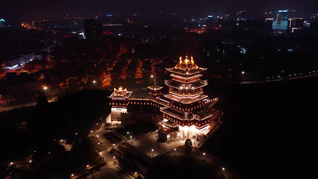 义乌市鸡鸣阁航拍夜景13视频素材画面3