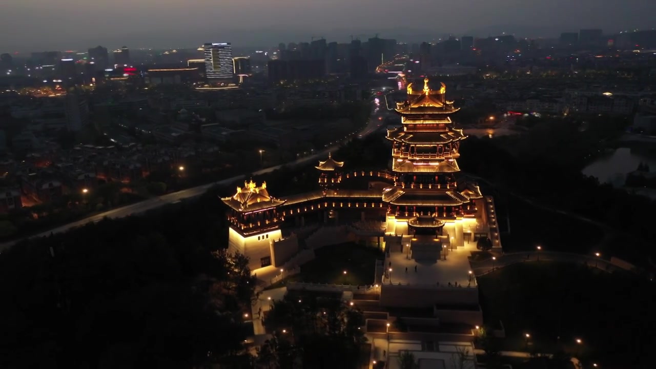 义乌市鸡鸣阁夜景30视频素材画面2