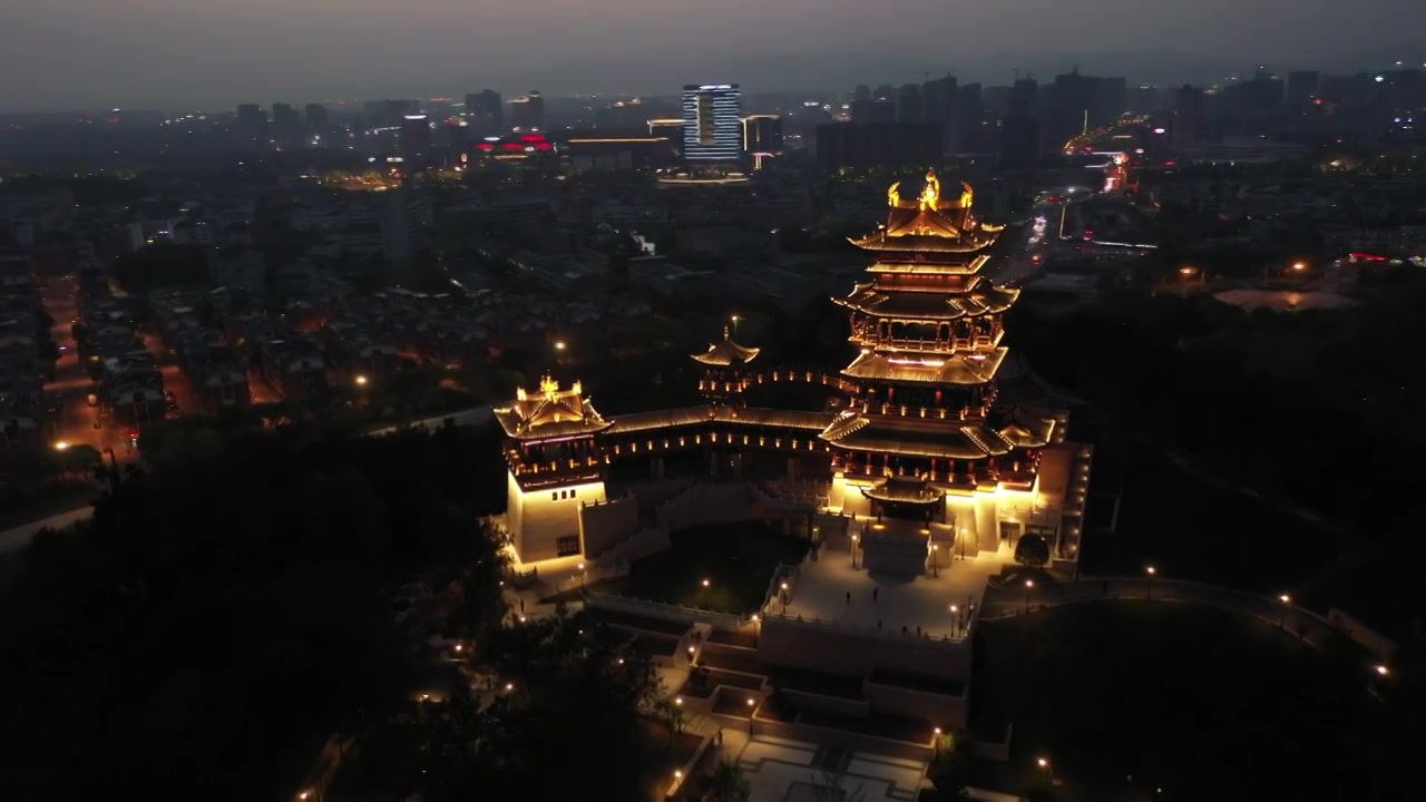 义乌市鸡鸣阁夜景30视频素材画面3