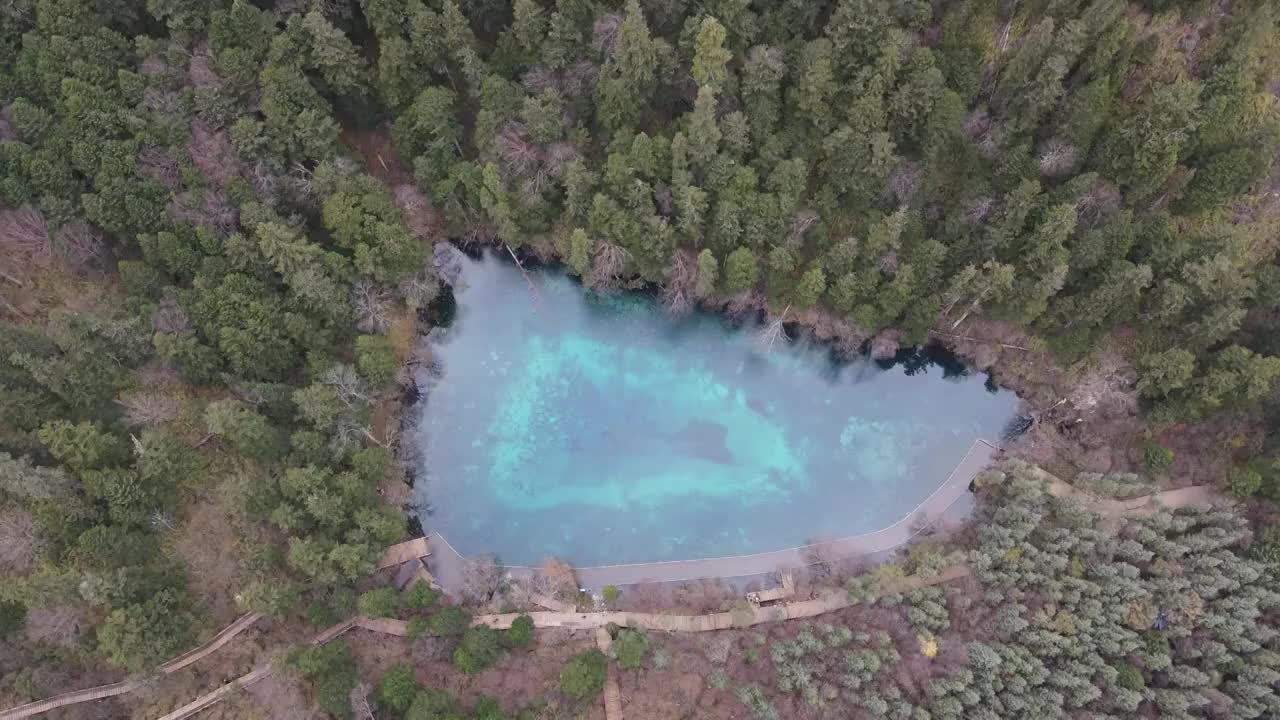 九寨沟五彩池航拍风光视频素材