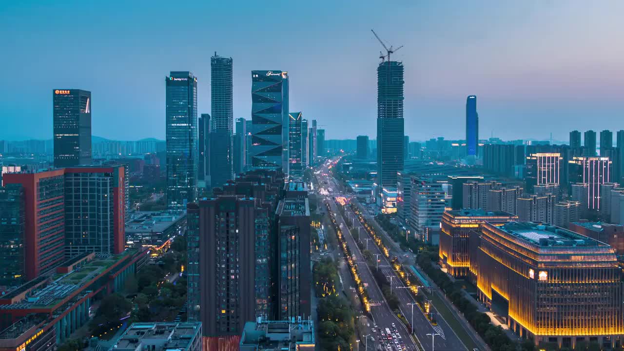 中国南京河西CBD城市天际线夜景视频素材