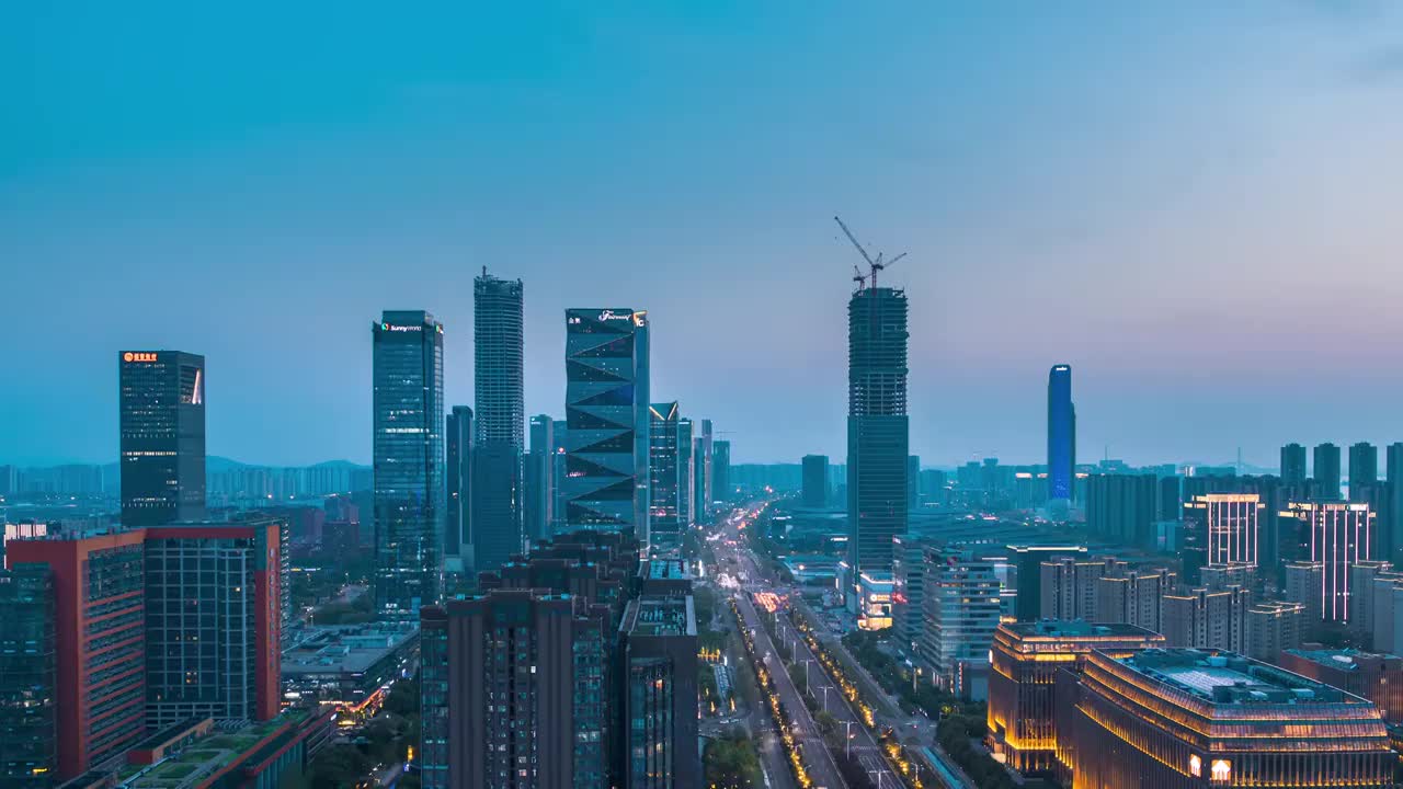 中国南京河西CBD城市天际线夜景视频素材