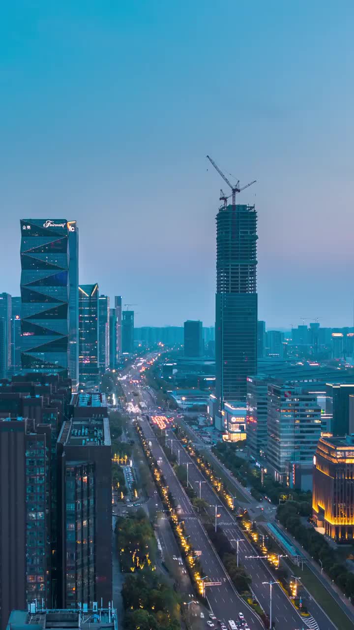 中国南京河西CBD城市天际线夜景视频素材