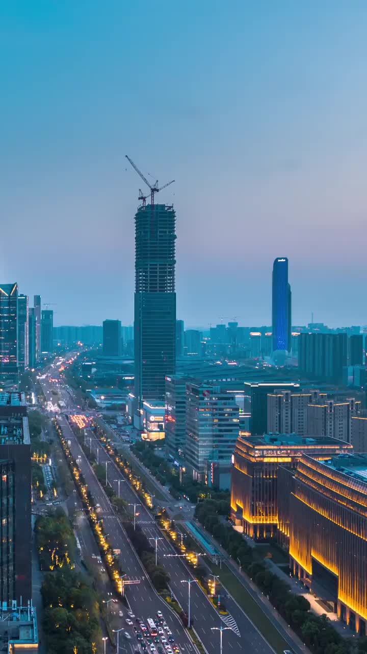 中国南京河西CBD城市天际线夜景视频素材