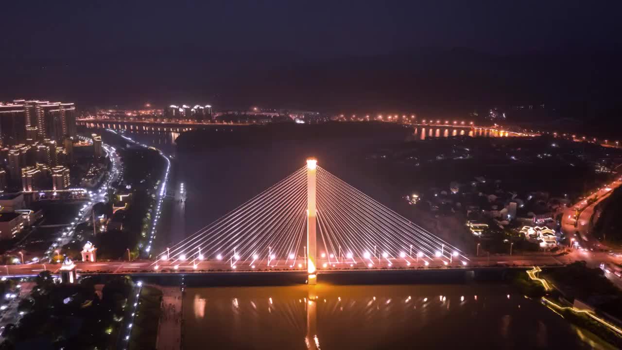 浙江丽水紫金大桥夜景航拍环绕延时视频素材