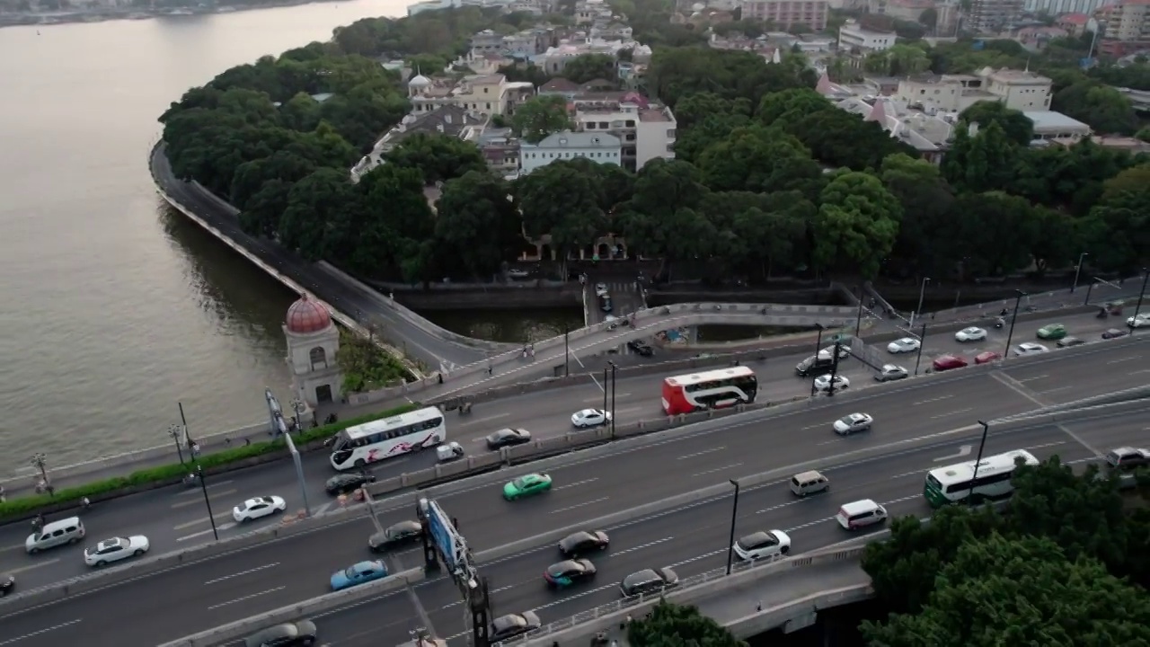 广东广州荔湾区欧式古建筑航拍旅游景点沙面视频素材