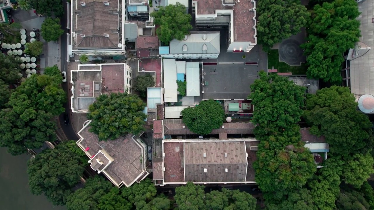 广东广州荔湾区欧式古建筑航拍旅游景点沙面视频素材