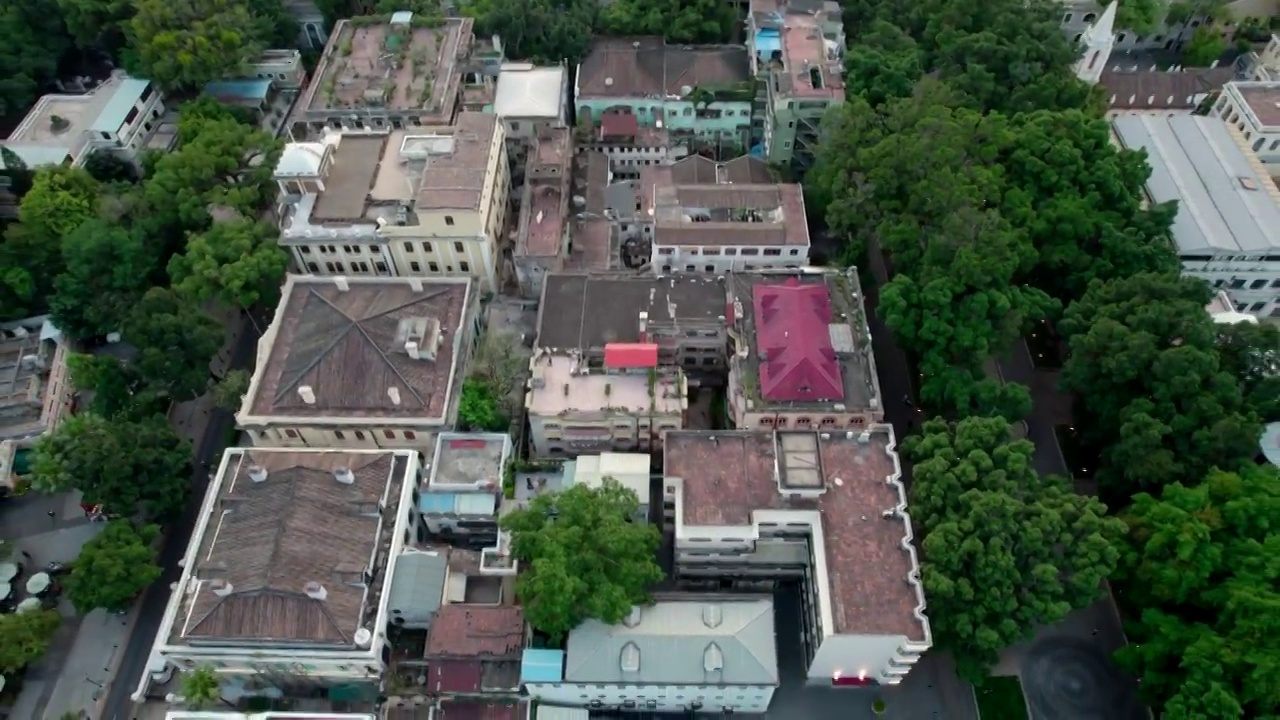 广东广州荔湾区欧式古建筑航拍旅游景点沙面视频素材