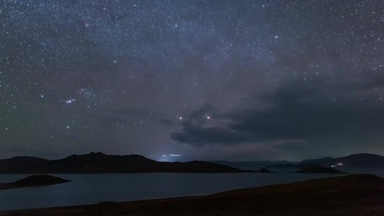 西藏山南：羊卓雍措星空延时视频素材