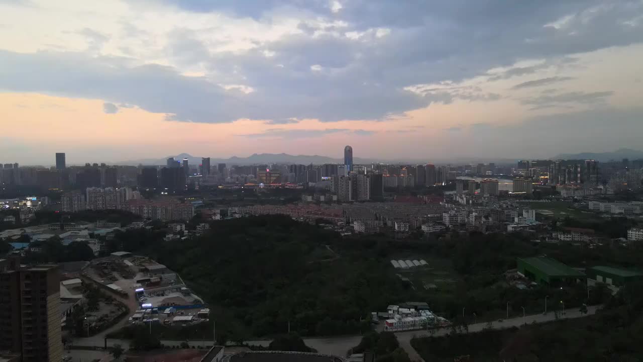 赣州城市夜景航拍日落夕阳视频下载