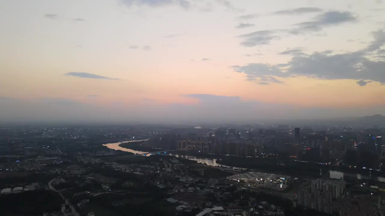 赣州城市夜景航拍日落夕阳视频下载